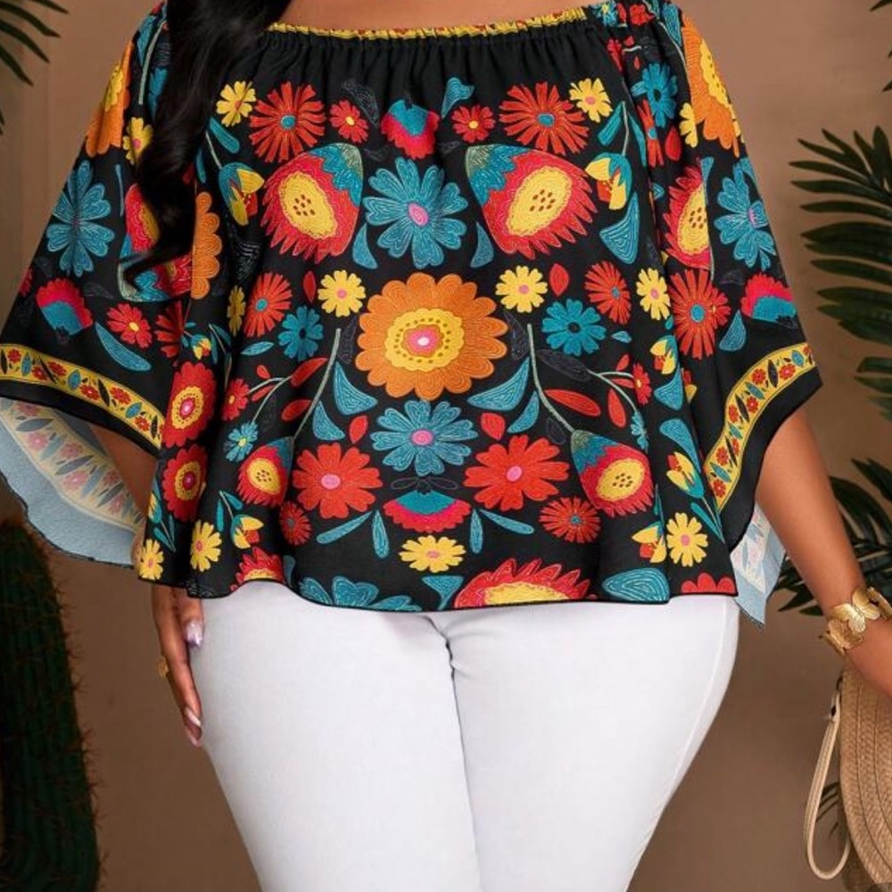 SHEIN Colorful Floral Blouse - Black Multicolor